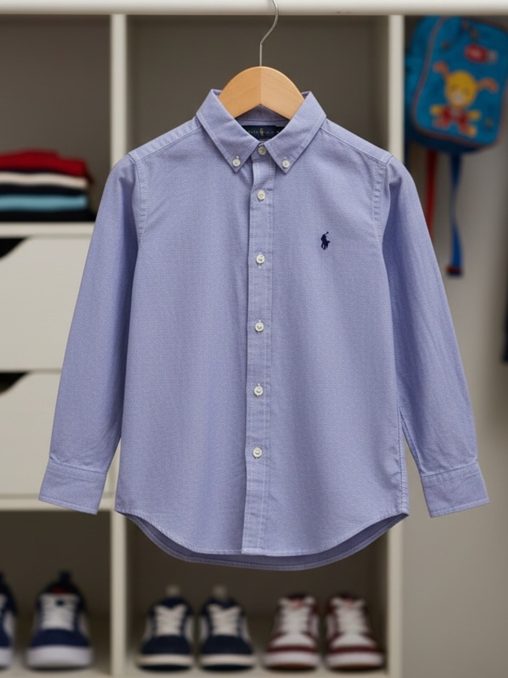 Ralph Lauren Blue Micro-Check Custom Fit Dress Shirt Boys Youth size 14